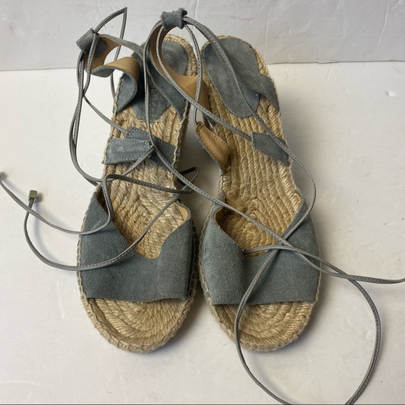 Romena Espadrille Blue Suede Wedge Sandals Lace-up Size 38 7.5 - Picture 4 of 11